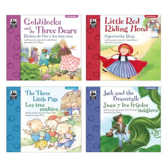 Carson Dellosa Keepsake Stories Classic Children's Fairy Tales in Spanish and English Book Set, The Three Little Pigs, Little Red Riding Hood, Goldilocks, Jack & the Beanstalk Bilingual Books for Kids {1}