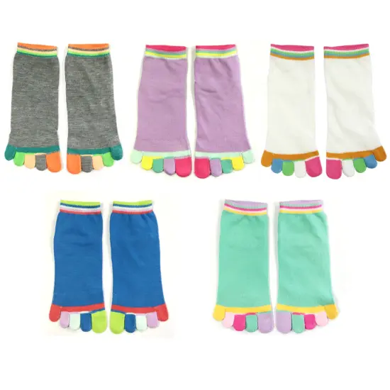 Wrapables Colorful Five Toe Socks Set of 5, Grey/Purple/White/Blue/Green {1}