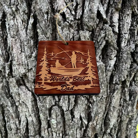 World's best dad Fisherman - Cedar Ornament {3}