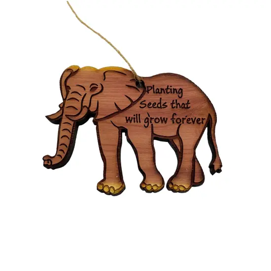 Elephant Planting seeds that will grow forever - Cedar Ornament {1}