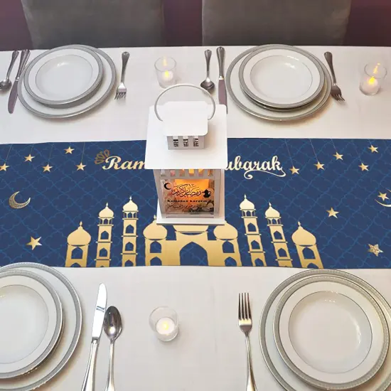 Table Runner Table Decorations - Ramadan Mosque Lantern Islamic Happy Ramadan Mubarak Party Supplies Decorations, 13.8x71 inches {5}