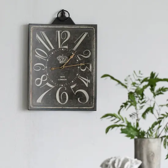 Large Vintage Black Rectangular Wall Clock with White Numerals, Home Decor Accent Clock {5}