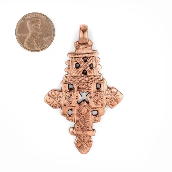 Copper Coptic Cross Pendant (62x37mm): Authentic Ethiopian East African Design for Jewelry & Necklace Making {2}