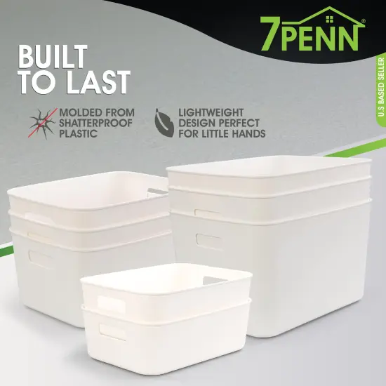7Penn Pantry Organizer Bins 8 Pieces - White Nordic Plastic Basket Set with Lids {5}
