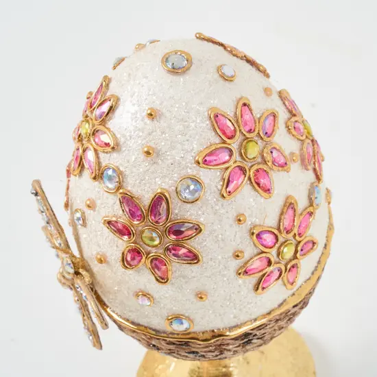 Easter Decorations - Golden Jeweled Egg Stand Premium Handcrafted Centerpiece {3}
