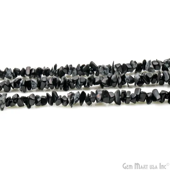Black Obsidian Chip Beads, 34 Inch, Natural Chip Strands, Drilled Strung Nugget Beads, 7-10mm, Polished, GemMartUSA (CHBO-70004) {5}