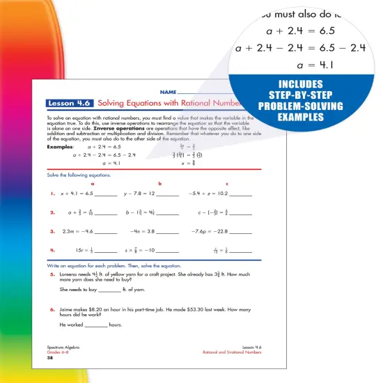 Spectrum Grades 6-8 Algebra 1 Workbook, Math Book for Kids Ages 11 to 14 Covering Algebraic Equations, Rational Numbers, and More Mathematics, Classroom or Homeschool Curriculum {4}