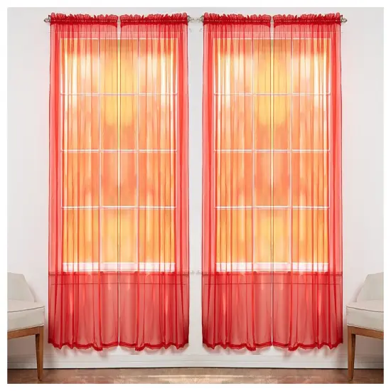 J&V TEXTILES 4-Pack Value: Solid Sheer Window Curtain Panels Red {1}