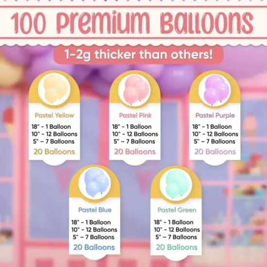 100 Pieces Pastel Balloon Garland Kit &ndash; Pastel Rainbow Balloon Arch &ndash; Small and Large Pastel Balloons for Pastel Birthday Decorations &ndash; Unicorn, Spring, Macaron, Easter, Donut & Ice Cream Party Balloons {5}