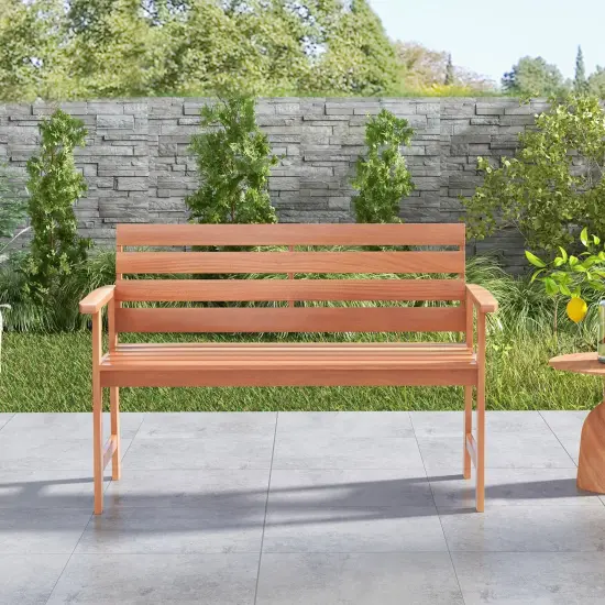 Costway Patio Solid wood Bench Wood 2-Seat Chair with Slatted Seat & Inclined Backrest {2}