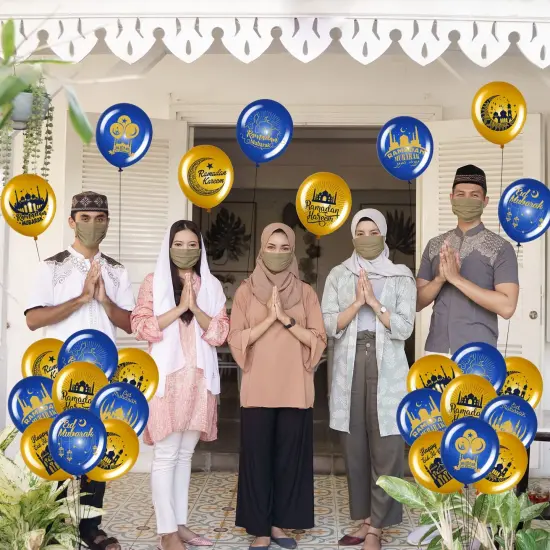 40 PCS Ramadan Mubarak Balloons Eid Mubarak Party Decoration Happy Eid al-Fitr Theme Latex Balloons Set for Home Event Indoor Outdoor Ramadan Kareem Decor Supplies, 12 Inches (Blue and Gold) {5}