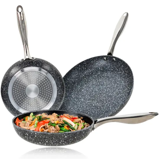 Potted Pans Nonstick Frying Pan Set - 3pc Breakfast Skillet Stone Frying Pans {1}