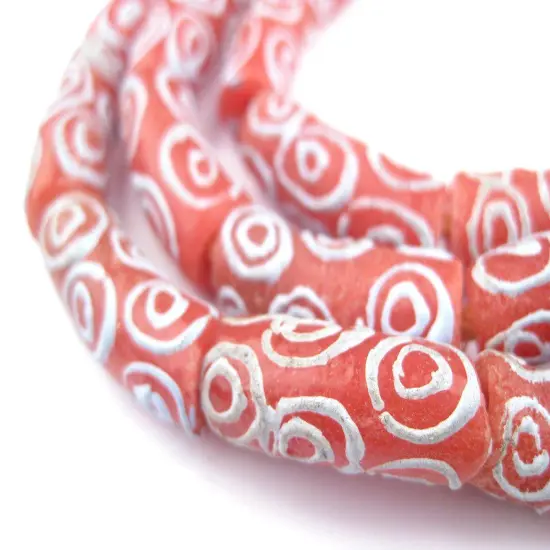 The Bead Chest Tribal Red Krobo Elbow Beads 11mm Ghana African Glass Large Hole 28 Inch Strand Handmade {1}