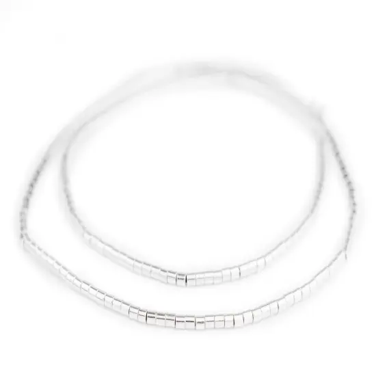 The Bead Chest Shiny Silver Tube Beads 3mm White Metal 24 Inch Strand {3}