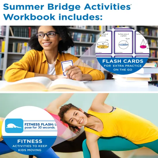 Summer Bridge Activities 8-9 Bundle, Ages 13-14, Math, Reading Comprehension, Writing, Science Summer Learning 9th Grade Workbooks All Subjects With Flash Cards, Children's Books, Drawstring Bag {4}