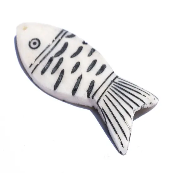 The Bead Chest Carved White Kenya Bone Fish Pendant African Large Hole Handmade {3}