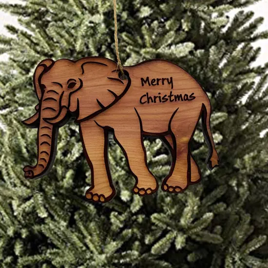 Elephant Merry Christmas - Cedar Ornament {2}