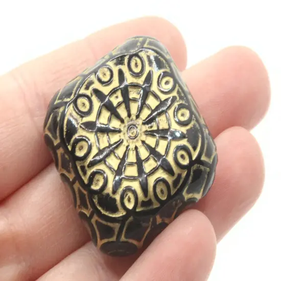 4 37mm Black Plastic Flat Square Beads with Gold {2}