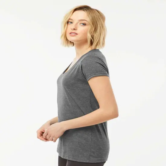 Tultex&reg; Women's Poly-Rich V-Neck Short Sleeve T-Shirt White {5}