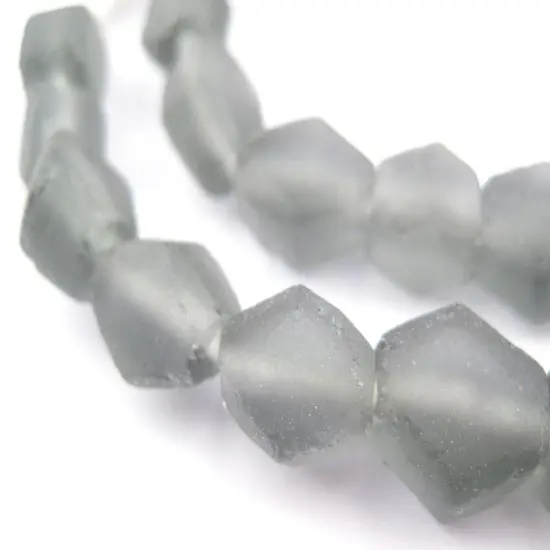 The Bead Chest Charcoal Hexagon Java Recycled Glass Beads - Full Strand of Faceted Bottle Glass Beads | Approximately 25 Beads {1}