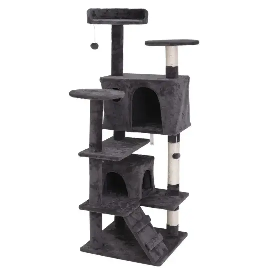 Deep Grey 53" Cat Tree Tower Activity Bed Playing House Condo Home {1}