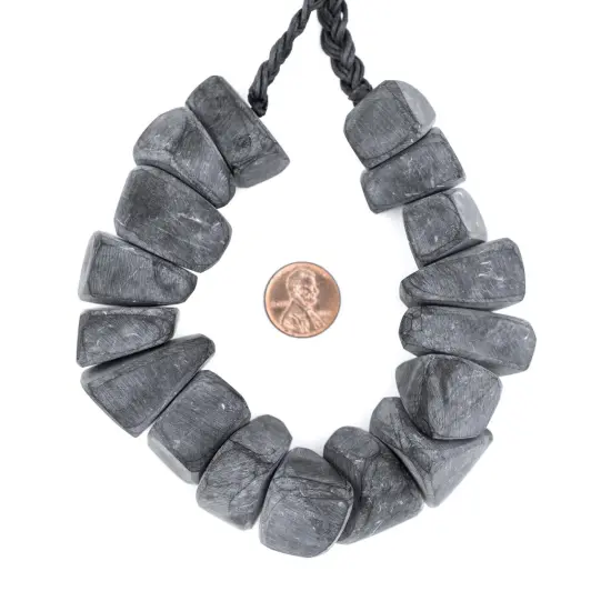 The Bead Chest Moroccan Charcoal Resin Chunk Beads 24mm Morocco African Black Unusual Large Hole 18 Inch Strand Handmade {2}