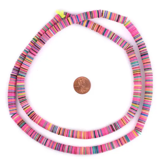 TheBeadChest Pink Medley Vinyl Phono Record Beads 8mm Ghana African Multicolor Mixed 34 Inch Strand Handmade {2}