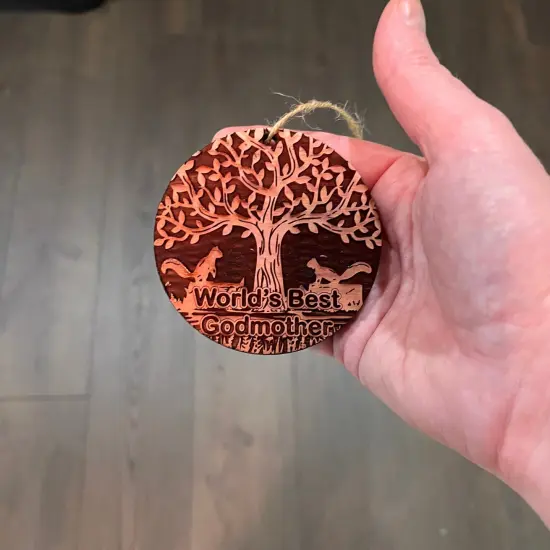 World's Best Godmother Two Squirrels and Tree of Life - Cedar Ornament {4}