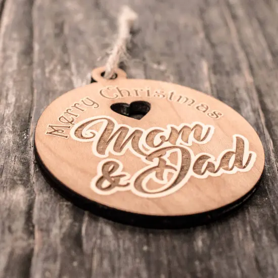 Ornament - Merry Christmas Mom and Dad - Raw Wood 3x3in {3}