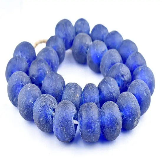 Super Jumbo Recycled Glass Beads - Beaded Wall Hangings - Extra Large African Sea Glass Beads 32-35mm - The Bead Chest (Blue) {3}