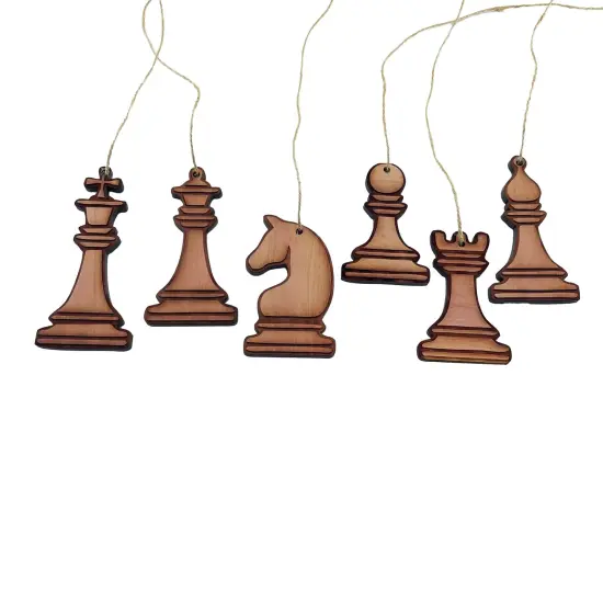 Chess Pieces all 6 - Cedar Ornament {1}