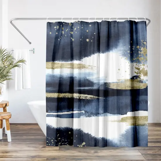 Americanflat 71" x 74" Shower Curtain, Abstract Navy Gold by Lisa Nohren {1}