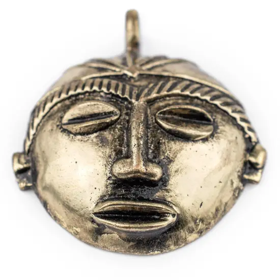 The Bead Chest Round African Brass Mask Pendant (58x62mm): Genuine West African Mask Design for DIY Jewelry & Necklaces {5}