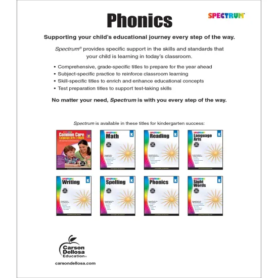 Spectrum Kindergarten Phonics Workbook, Activity Book Ages 4-6 Covering Alphabet Letter Recognition, Vowels, Sight Words, and More, Language Arts Classroom or Homeschool Curriculum {2}