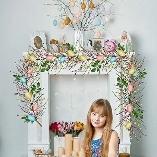Winlyn 6 FT Long Artificial Easter Egg and Mixed Berry Garland Hanging Rustic Spring Garland Pastel Easter Garland Vine String for Easter Springtime Seasonal Decoration Wreath Making {3}