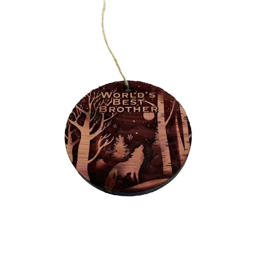 Winter Wolf Worlds Best Brother - cedar ornament {1}