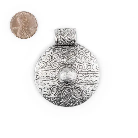 The Bead Chest Silver Tribal Shield Pendant (55x45mm) {2}