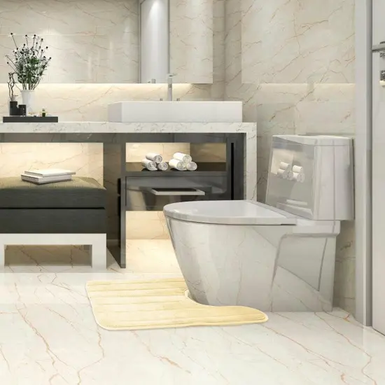 U Shaped Bathroom Rugs Contour Non-slip Toilet Mat Absorbent Cozy Velvet Floor Mat 23.62 x 19.69in Khaki {2}