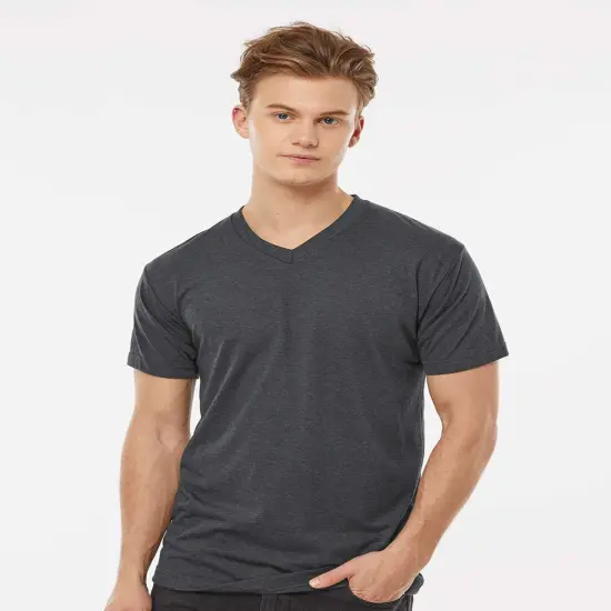 Tultex&reg; Poly Rich V-Neck Short Sleeve T-Shirt Heather charcoal {1}