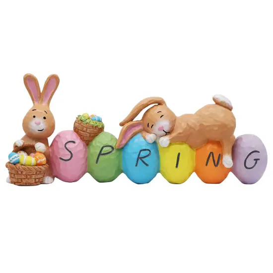JOYIN Easter Bunny Resin Centerpiece Indoor Decoration with The Word Spring Tabletop & Egg Easter Figuring for Home and Office Decor {1}