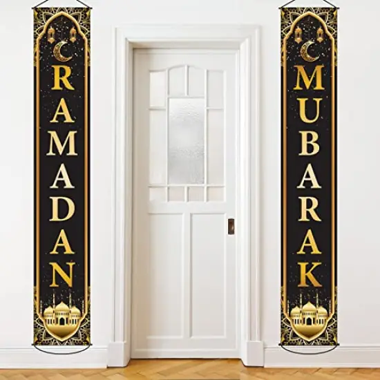 Ramadan Mubarak Door Sign Hanging Banners Decoration Set for Ramadan Themed Party Indoor and Outdoor Party Supplies Decorations {2}