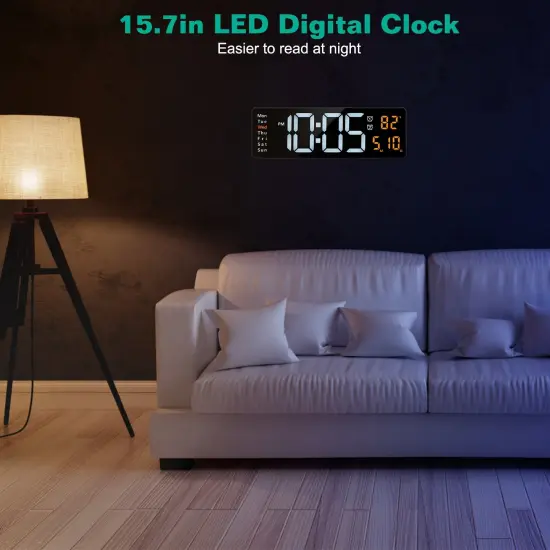 LED Digital Wall Clock with Remote Control - 15.7", 10-Level Brightness, 3 Alarm Settings, 12/24-Hour Format, Countdown Timer, Calendar Display {2}