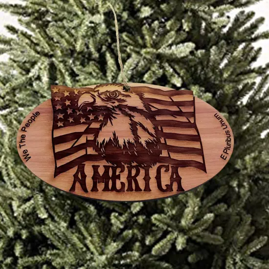 Eagle and American flag - Cedar Ornament {2}
