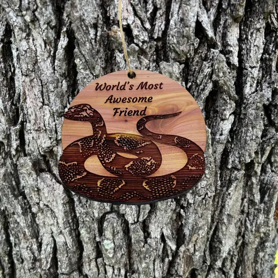 Worlds Most Awesome Friend Snake - Cedar Ornament {2}