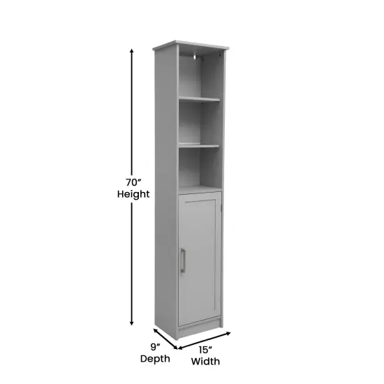Merrick Lane Vigo Slim Linen Tower Organizer with Adjustable Cabinet Shelves, Open Shelves, and Magnetic Closure Doors Gray {6}