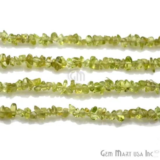 Peridot Chip Beads, 34 Inch, Natural Chip Strands, Drilled Strung Nugget Beads, 3-7mm, Polished, GemMartUSA (CHPD-70001) {3}