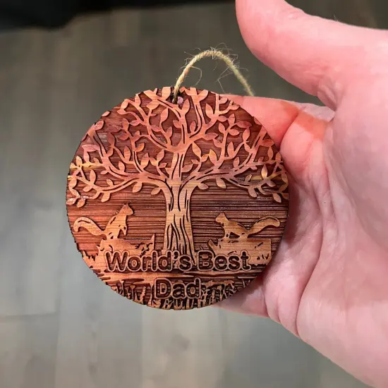 World's Best Dad Two Squirrels and Tree of Life - Cedar Ornament {4}
