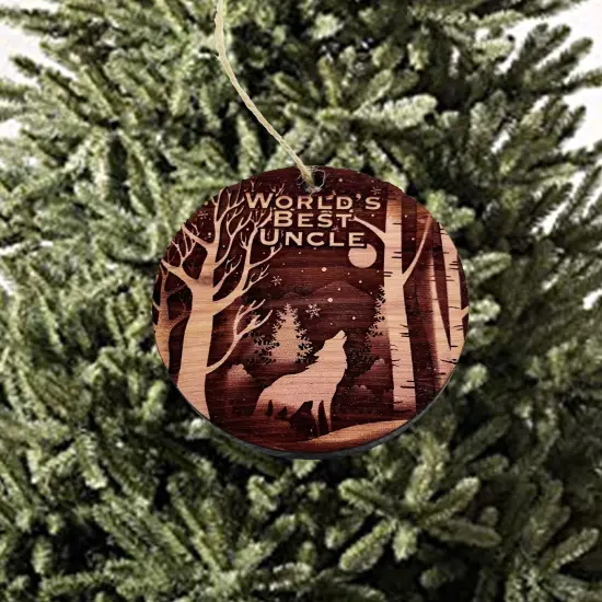 Winter Wolf Worlds Best Uncle - cedar ornament {2}