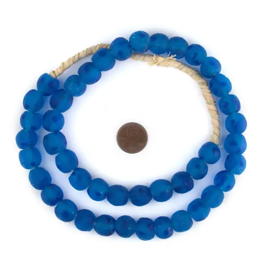 The Bead Chest African Recycled Glass Beads &ndash; Handmade in Ghana &ndash; Aqua Swirl 14mm Strand for Jewelry Making, Crafts, and Home Decor I Approximately 45-50 Beads {2}