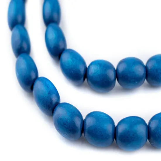 The Bead Chest Azul Blue Oval Natural Wood Beads (15x10mm): Organic Eco-Friendly Wooden Bead Strand for DIY Jewelry, Crafts, Necklace and Bracelet Making {1}